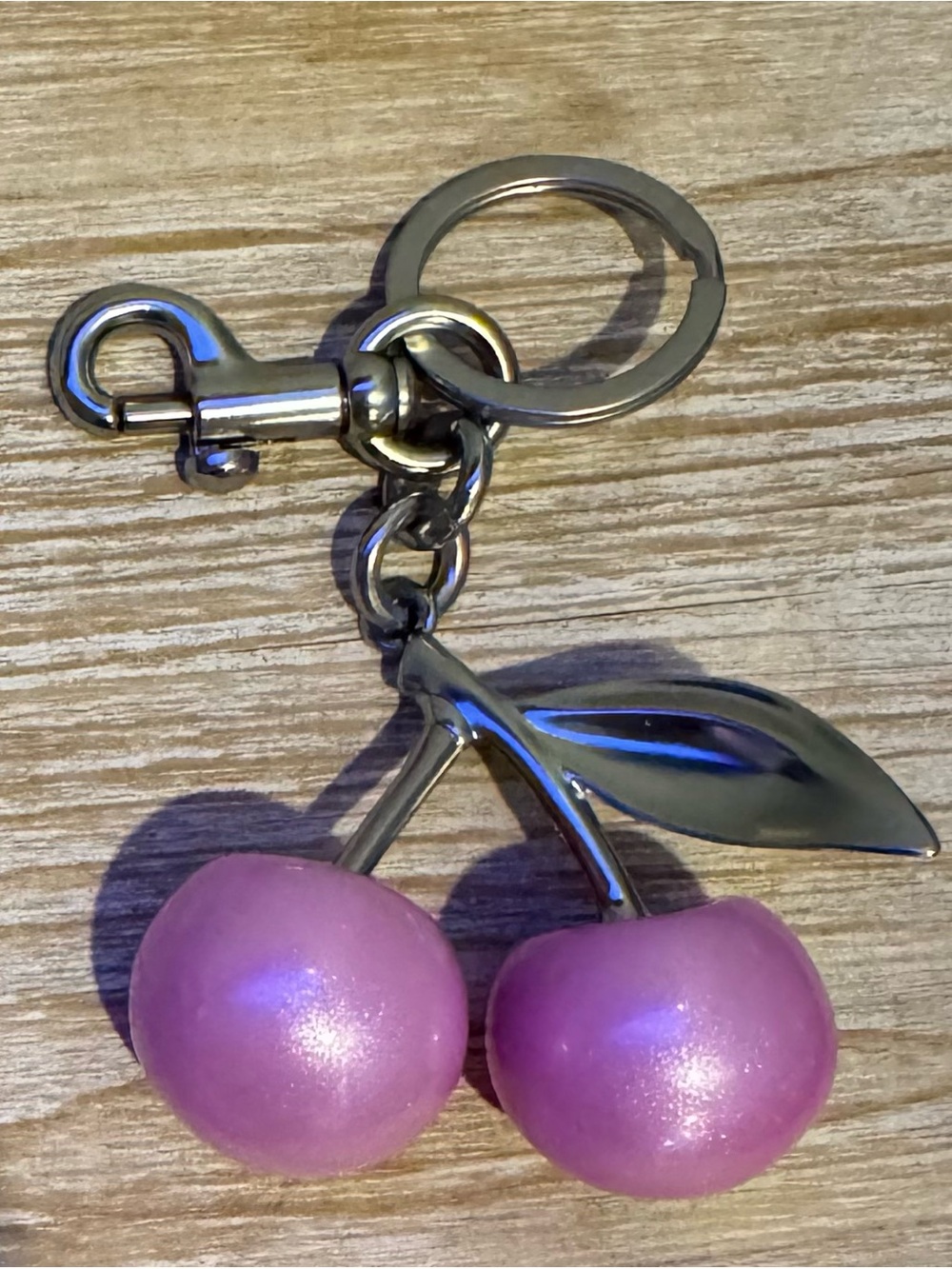 Pink Cherry Silver-Tone Keychain
